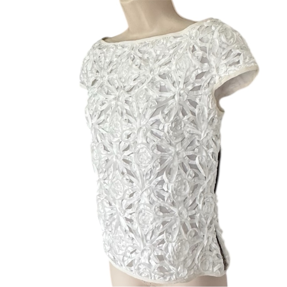Milly of New York White Floral Lace Blouse